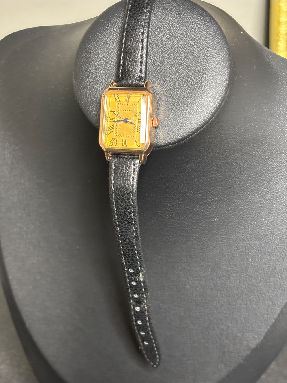 Lucky Fox Black Leather Band WORKING Rectangle Watch - Picture 2 of 6
